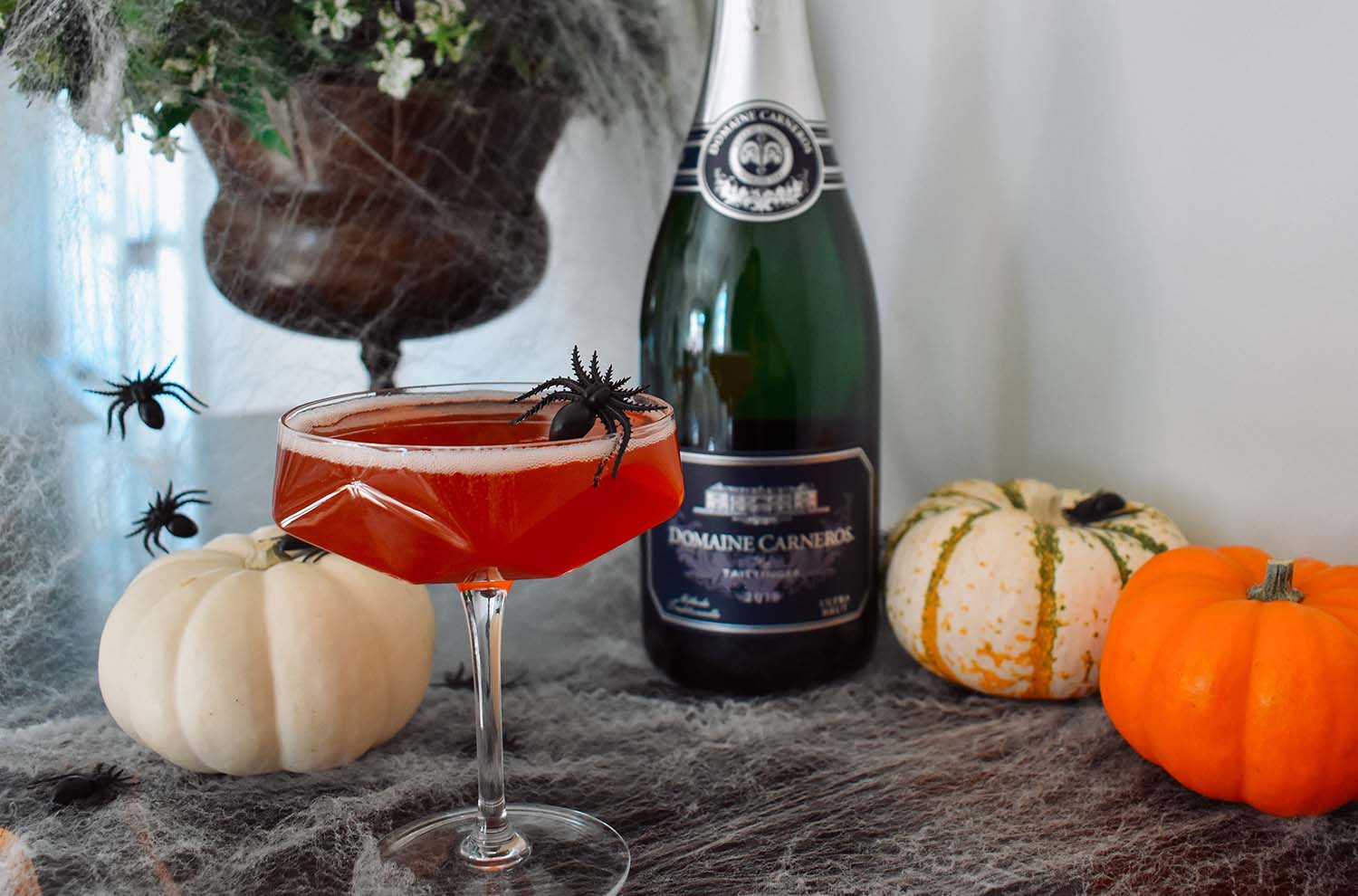pumpkins and red cocktail with sparkling wine