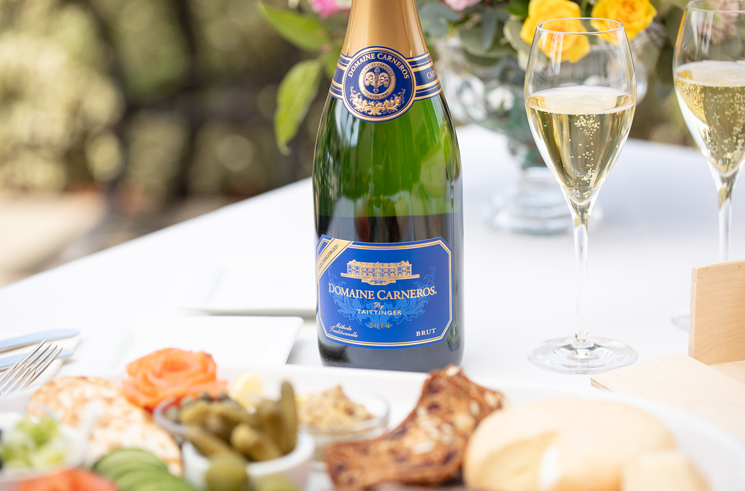 Late Disgorged Sparkling with an assortment of cheese and charcuterie