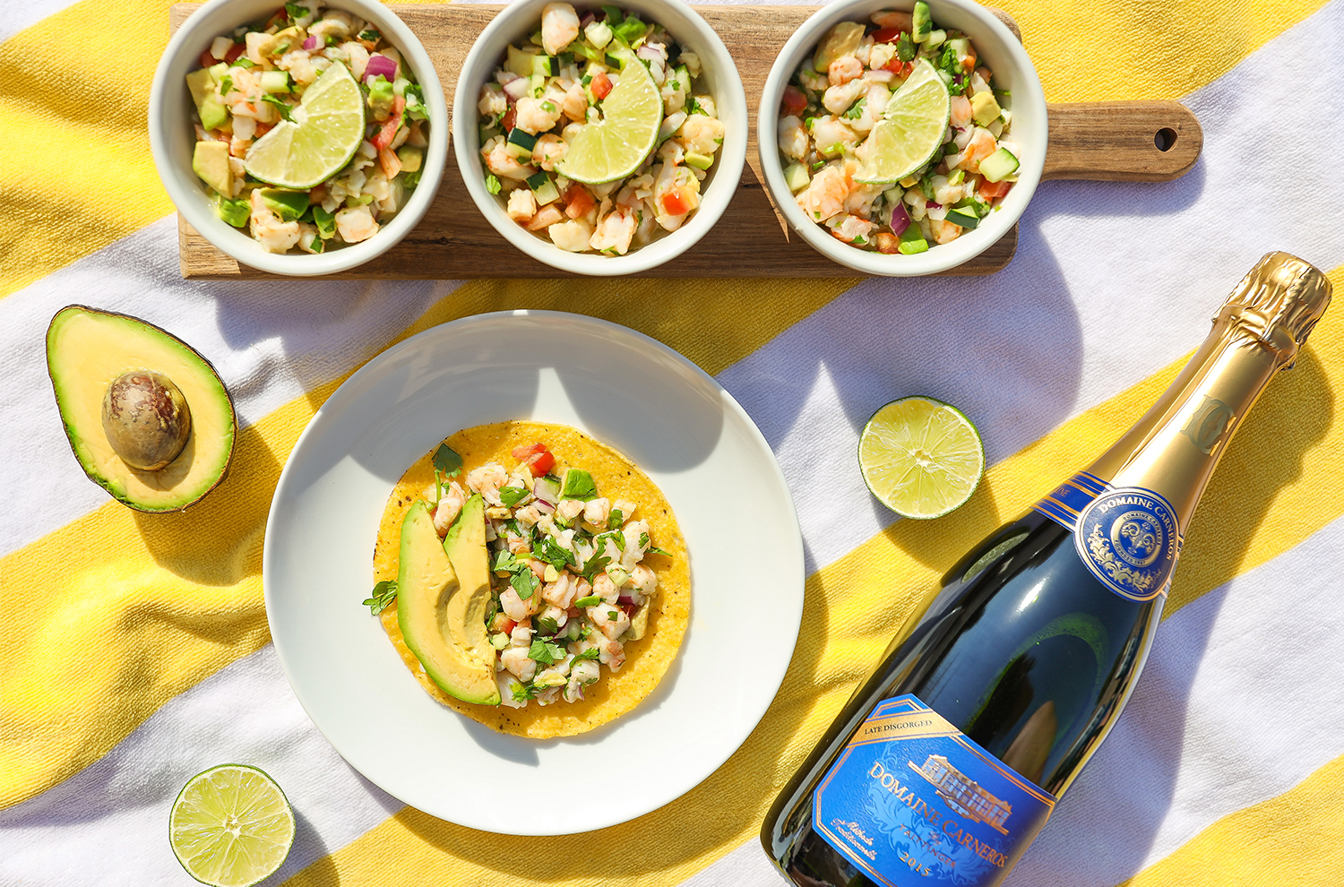 Ceviche taco with Late Disgorged Sparkling 