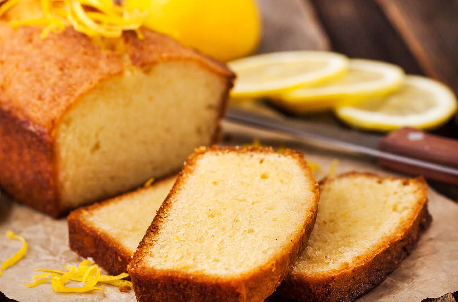 Pound Cake on White Tray 