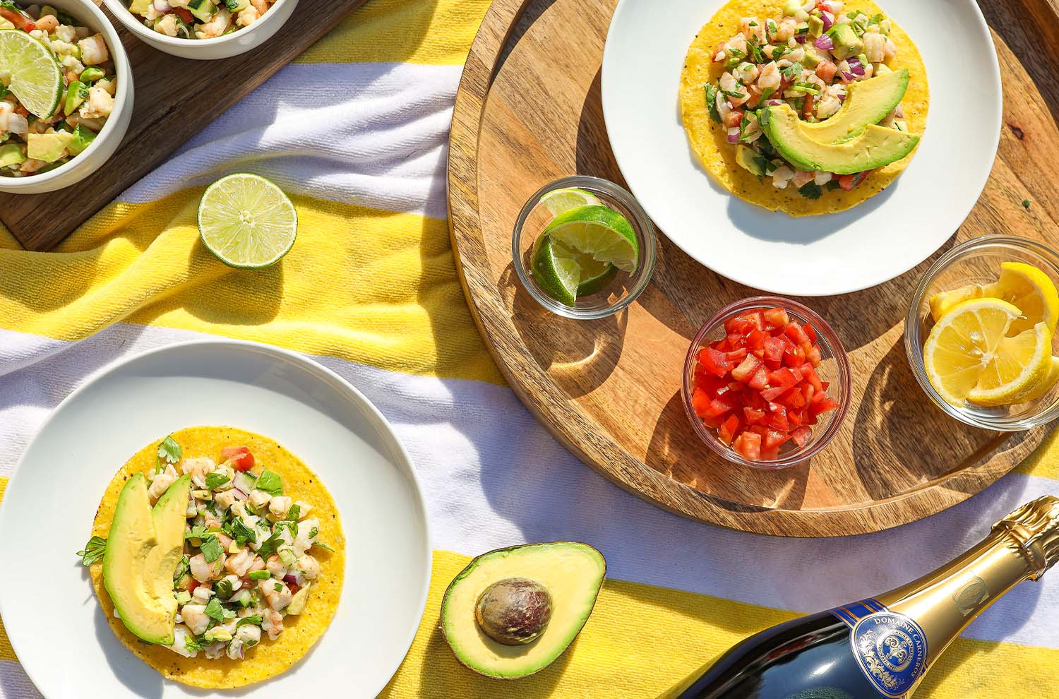 plated ceviche tacos with avocado lime