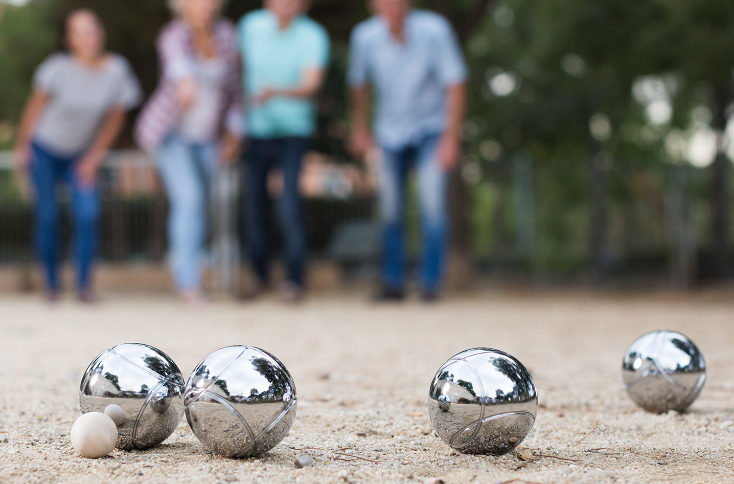 Petanque ball set on gravel