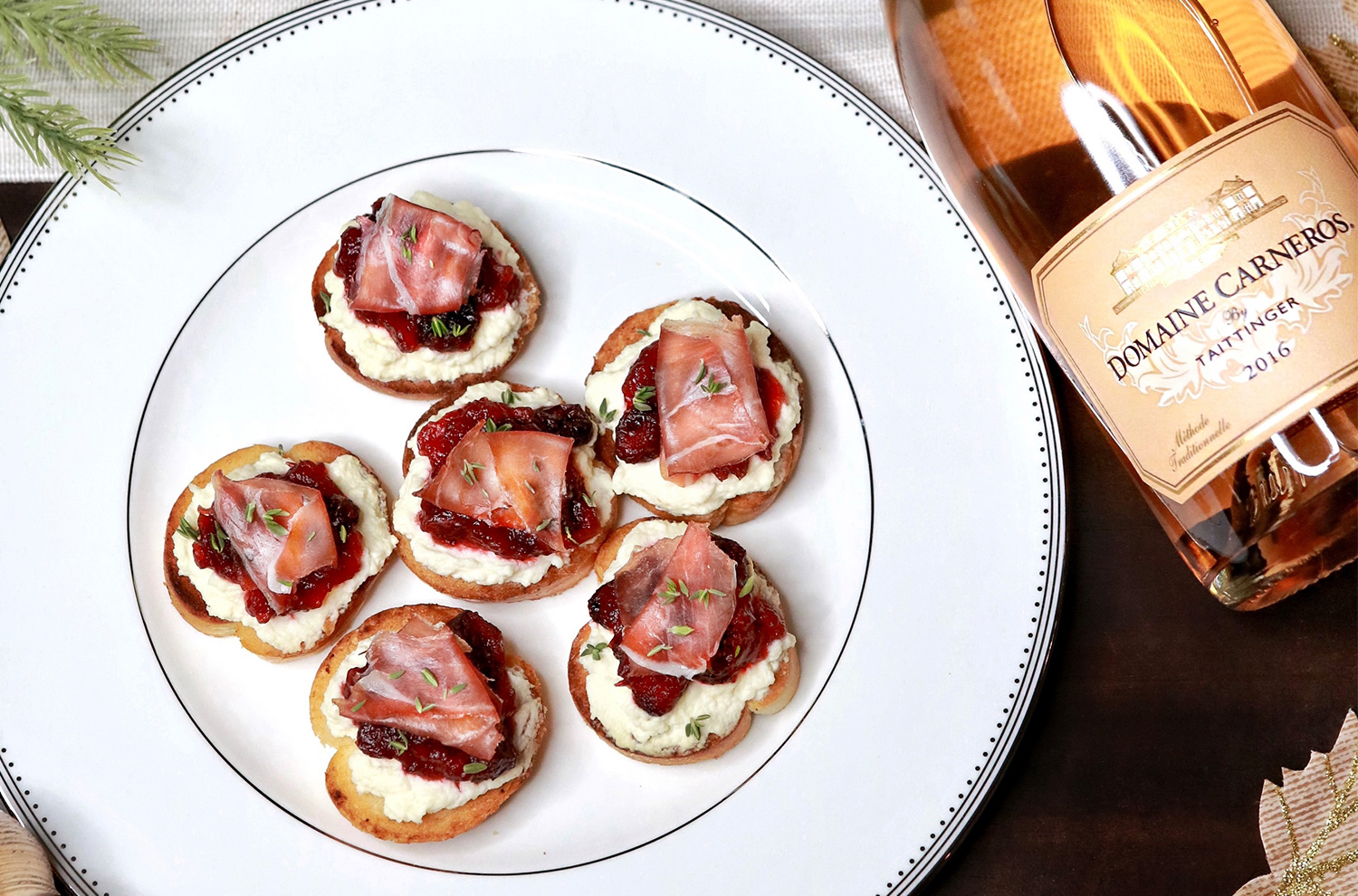 Cranberry & Ricotta Crostini with Prosciutto